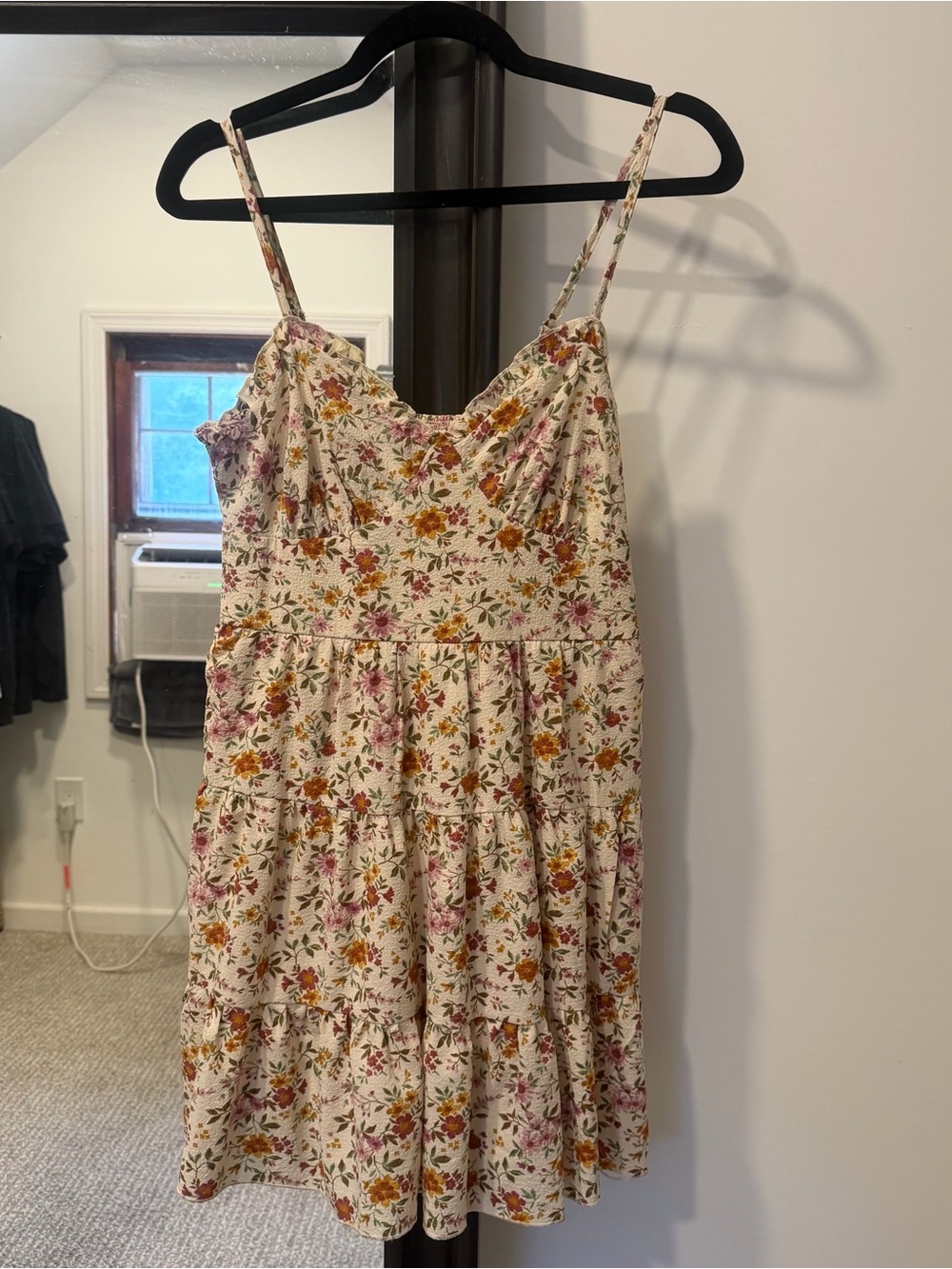 No Boundaries Cream Floral Tiered Spaghetti-Strap Mini Dress